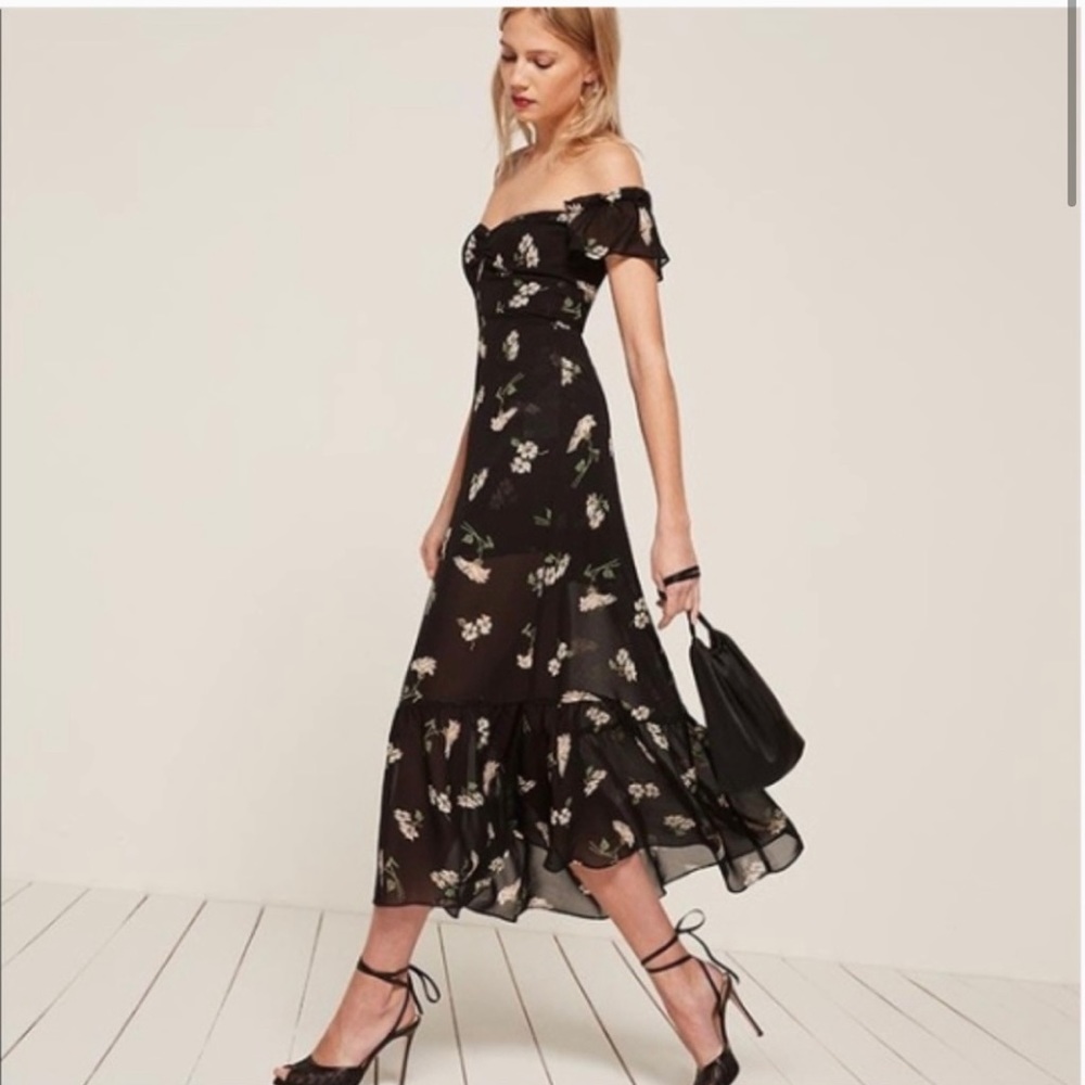 NWT Black Floral MIDI off shoulder dress